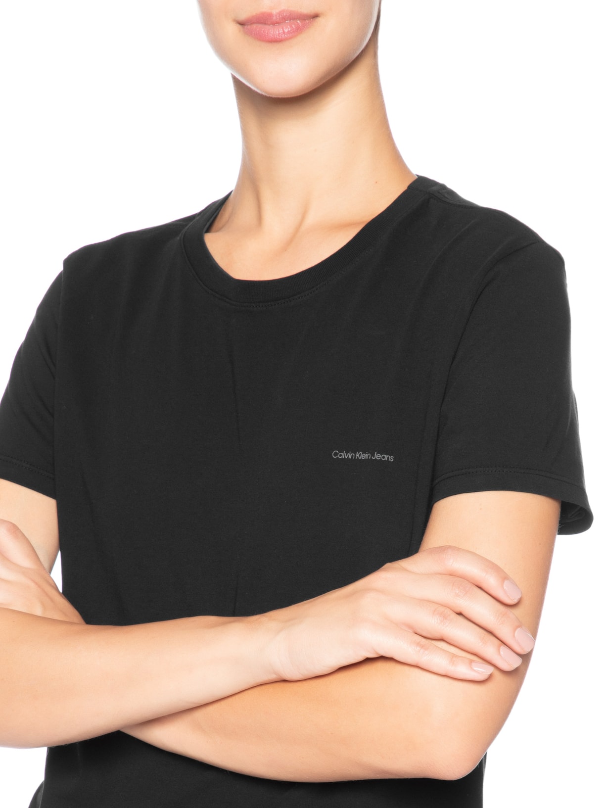 Camiseta Feminina Logo Básico Peito Preto Calvin Klein Jeans