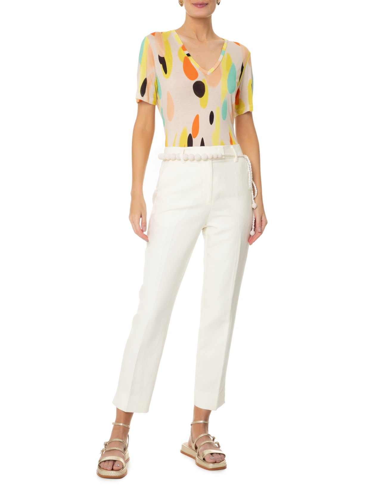 Camiseta Feminina Malha Abstrata Bege Animale