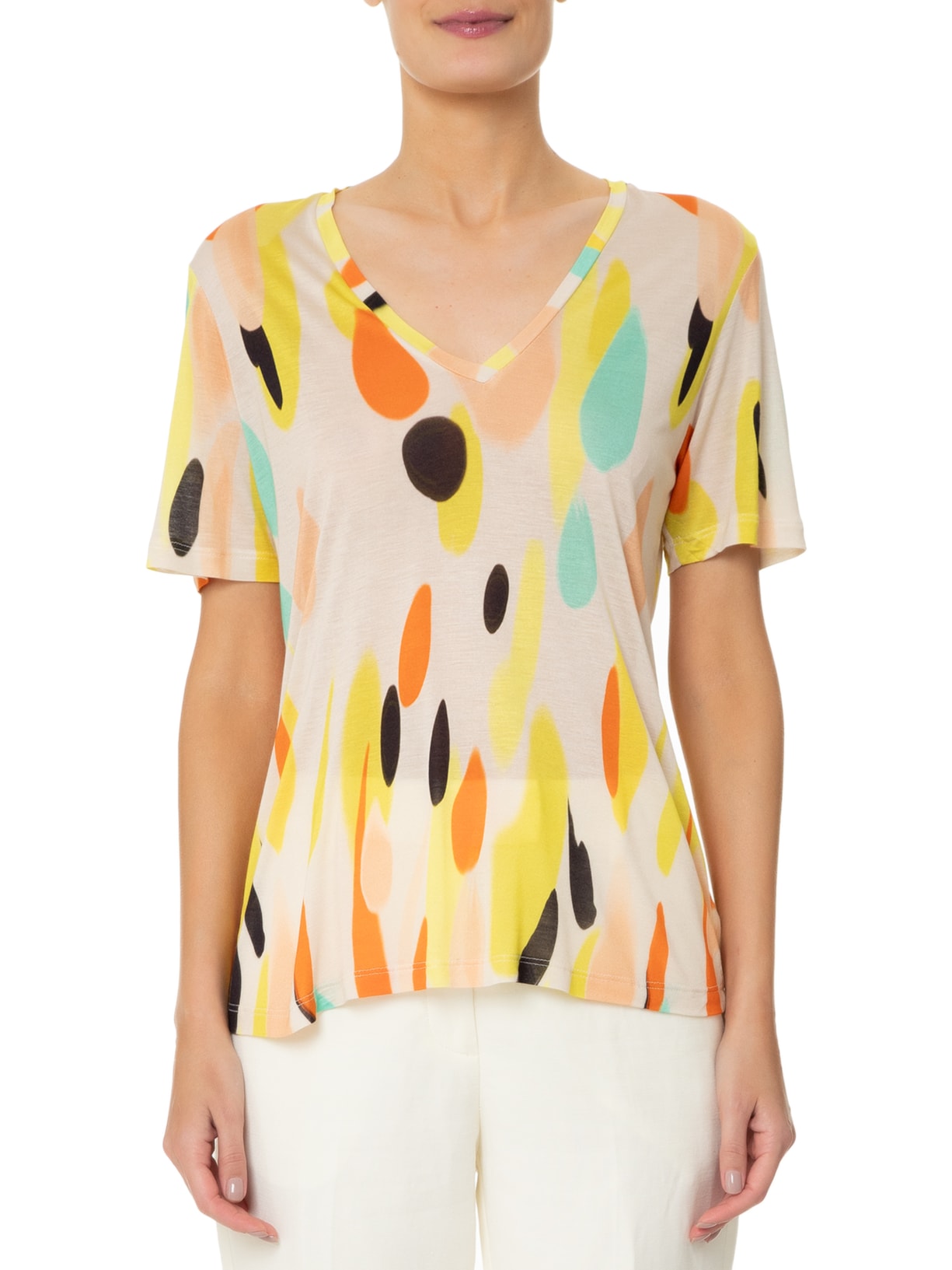 Camiseta Feminina Malha Abstrata Bege Animale