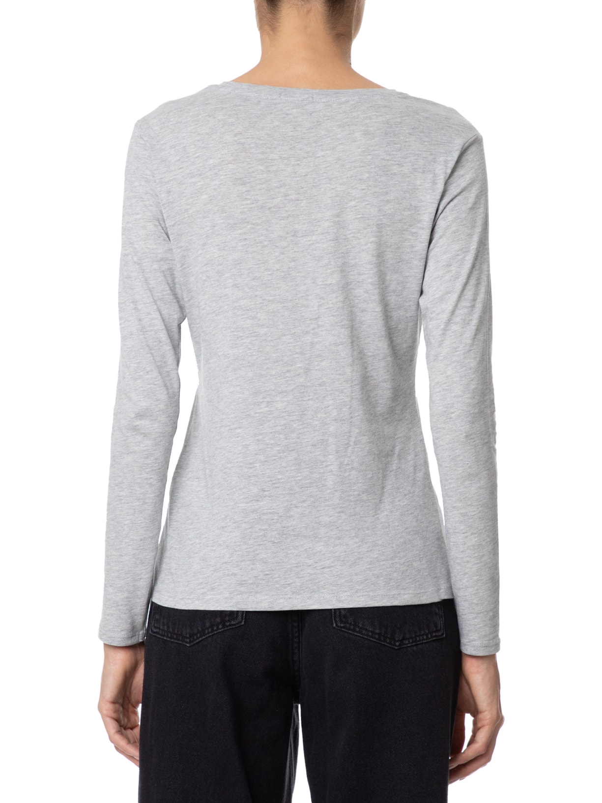 Camiseta Feminina Malha Com Decote V Cinza Basiq