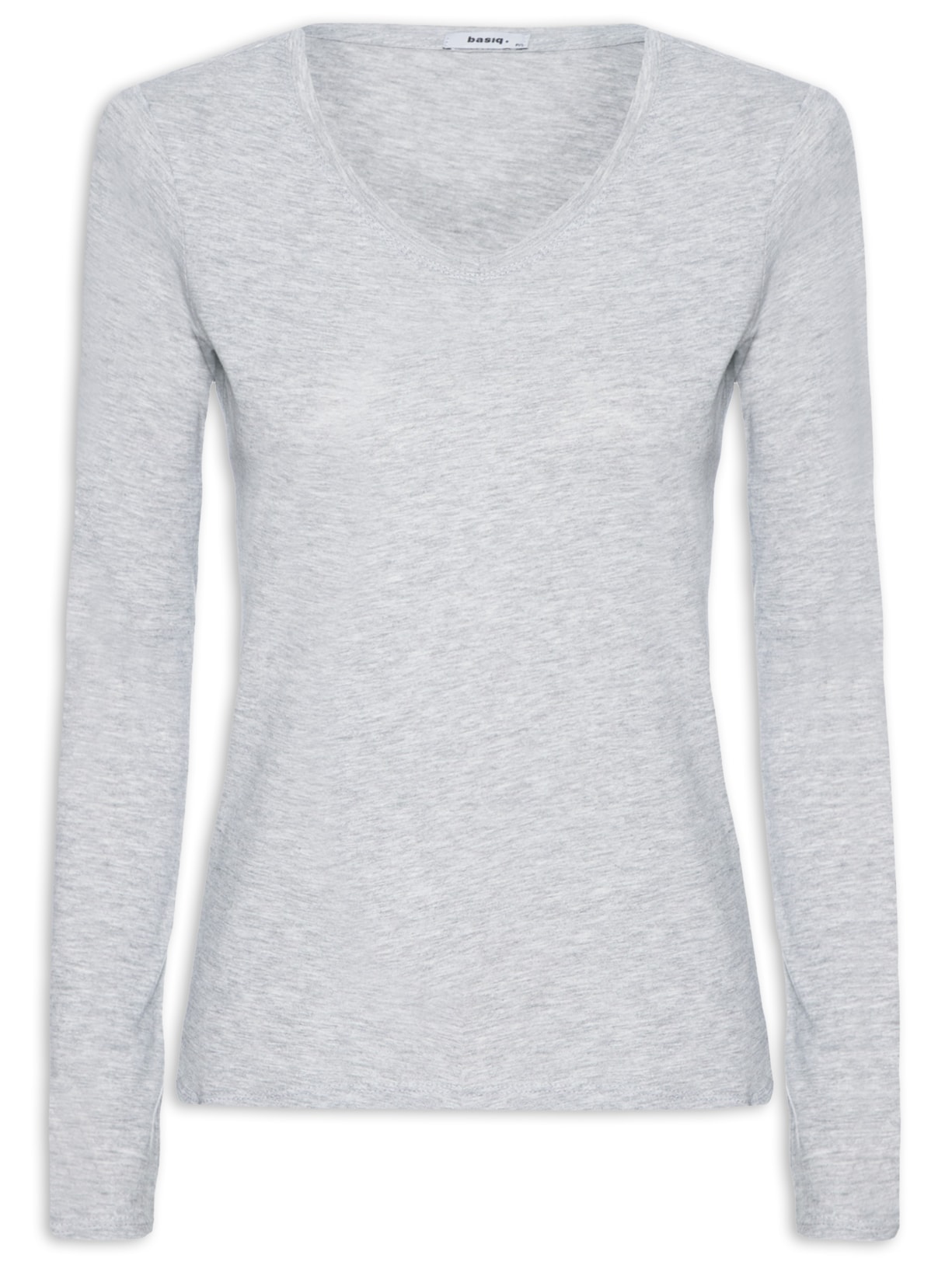 Camiseta Feminina Malha Com Decote V Cinza Basiq