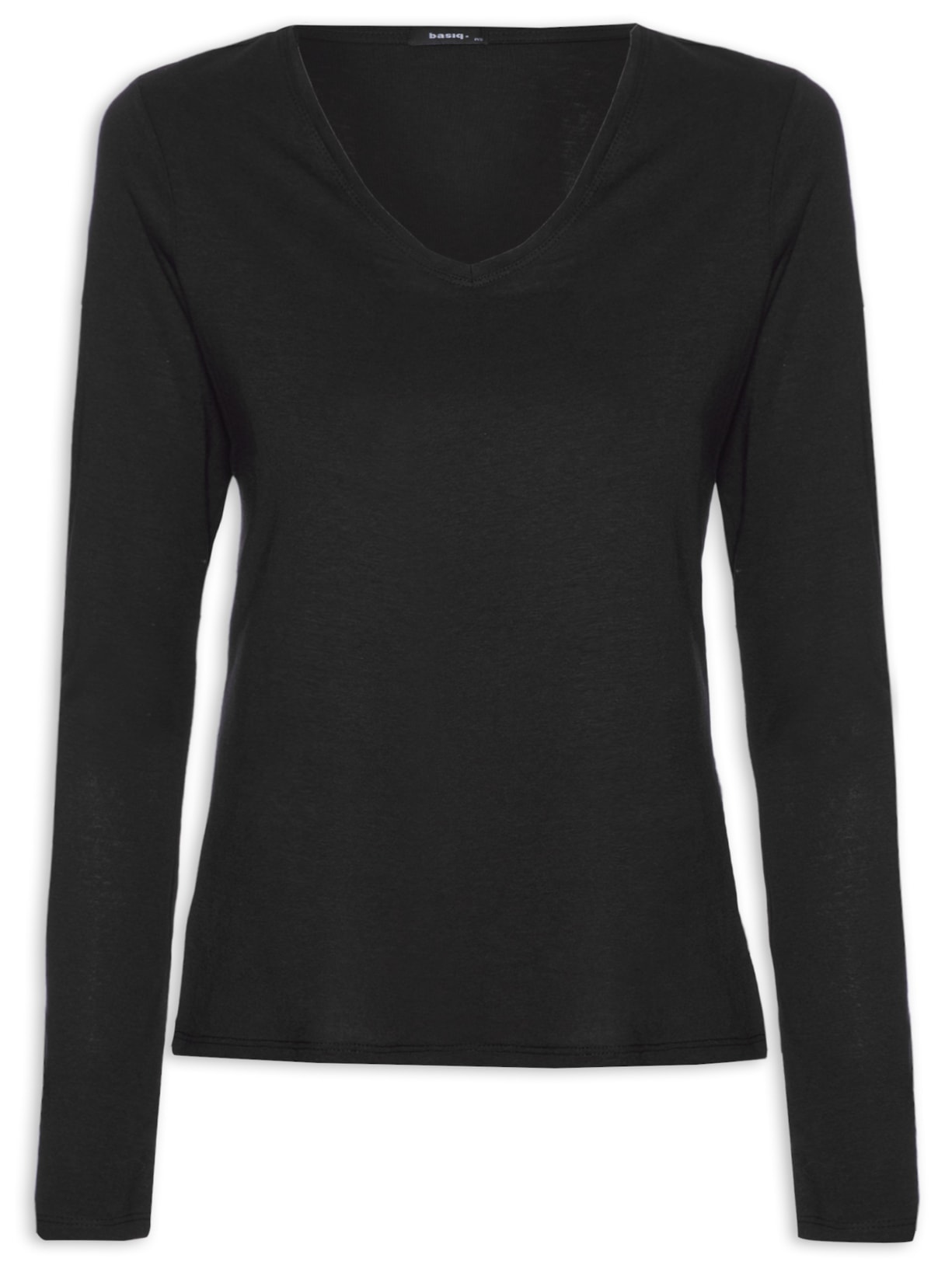 Camiseta Feminina Malha Com Decote V - Preto