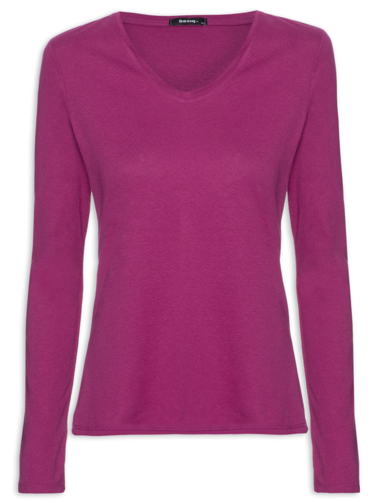 Camiseta Feminina Malha Com Decote V Rosa Basiq