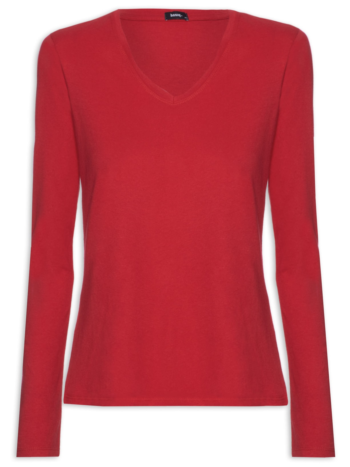 Camiseta Feminina Malha Com Decote V - Vermelho
