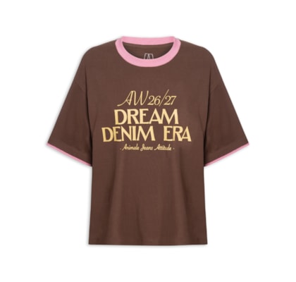 Camiseta Feminina Malha Contrastante Wild Heart - Marrom