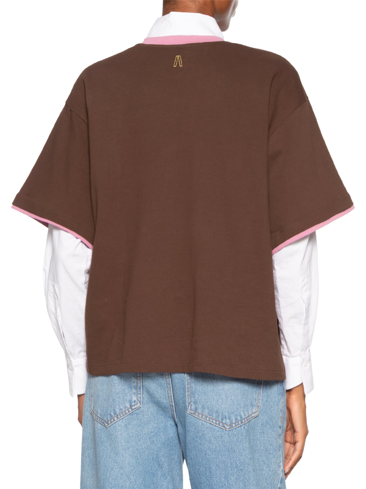 Camiseta Feminina Malha Contrastante Wild Heart Marrom Animale Jeans