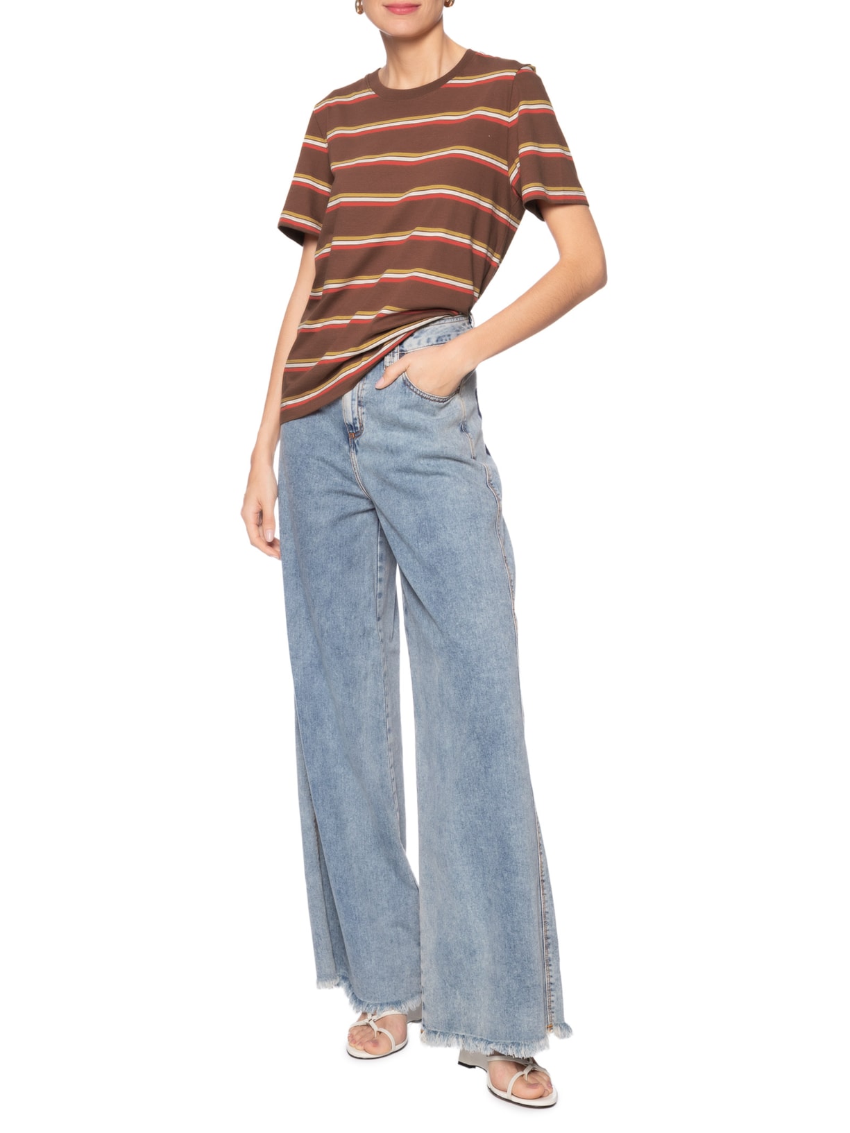 Camiseta Feminina Malha Fio Tinto Marrom Animale