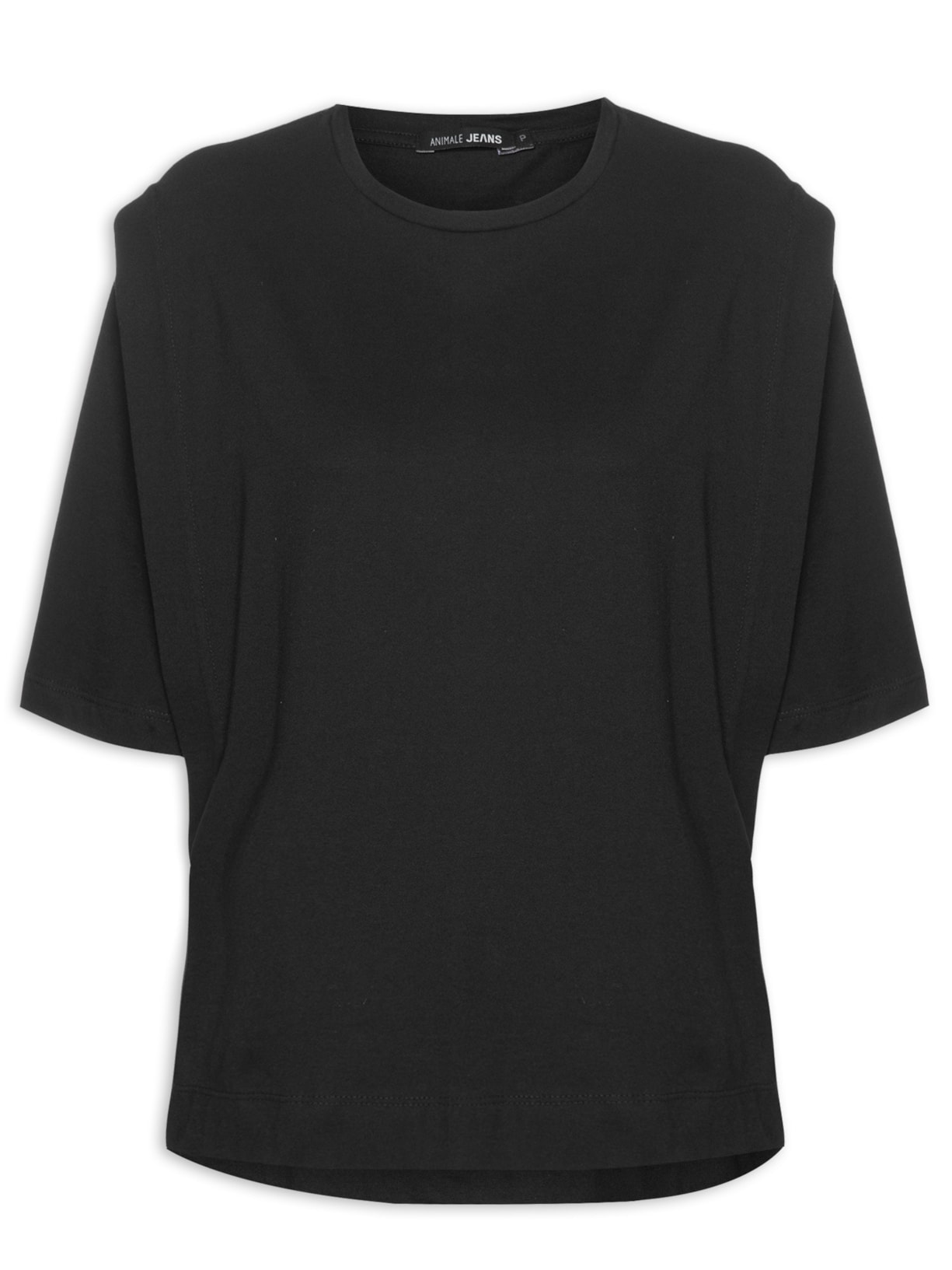 Camiseta Feminina Malha Prega Ombro - Preto