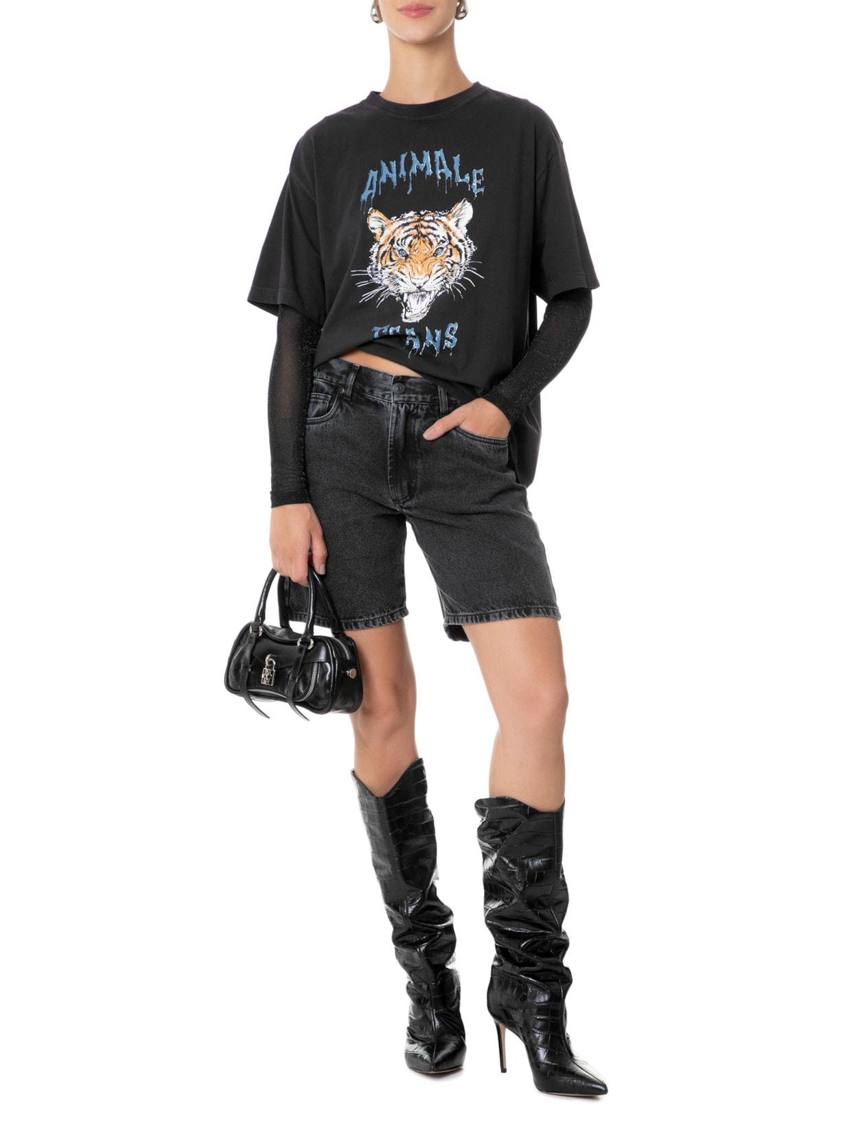 Camiseta Feminina Malha Raw Preto Animale Jeans