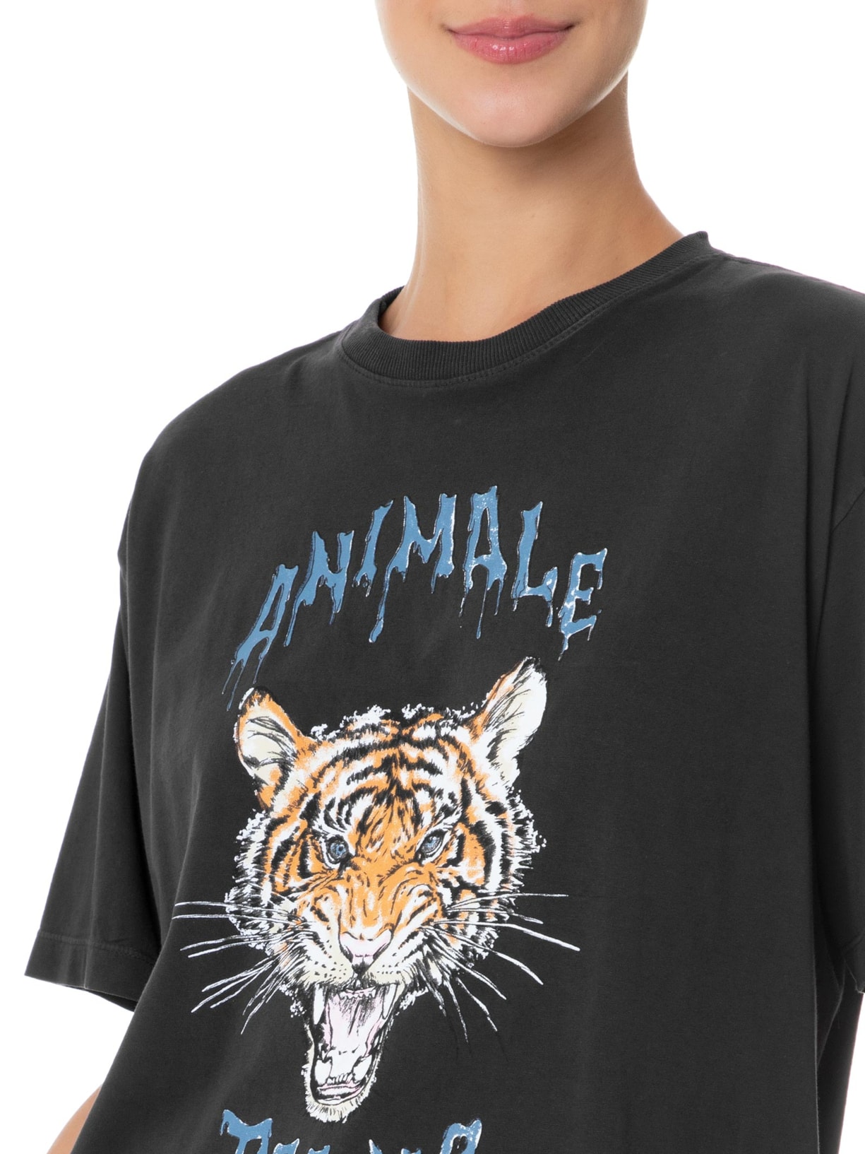 Camiseta Feminina Malha Raw Preto Animale Jeans