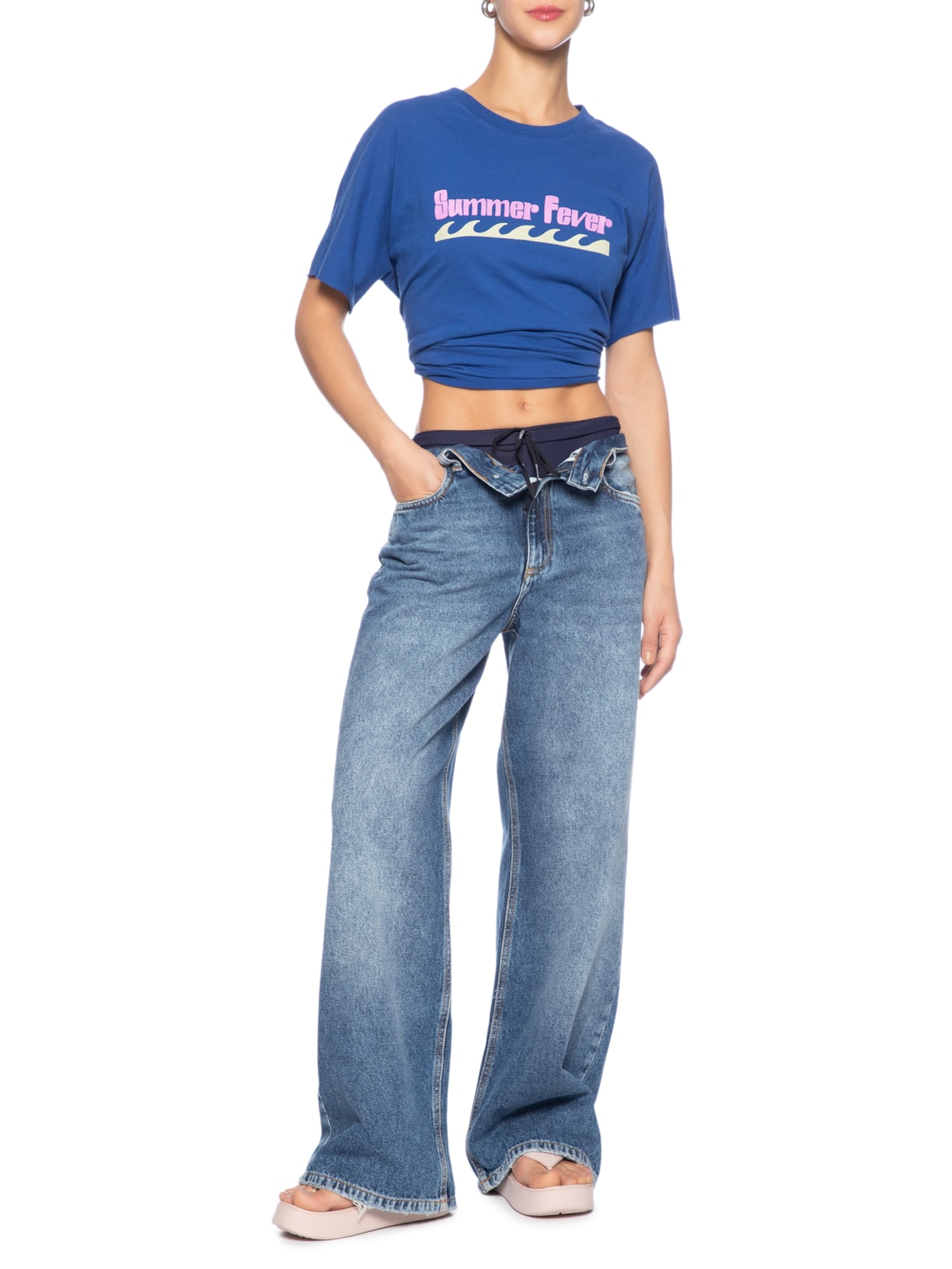 Camiseta Feminina Malha Summer Fever Azul Animale Jeans