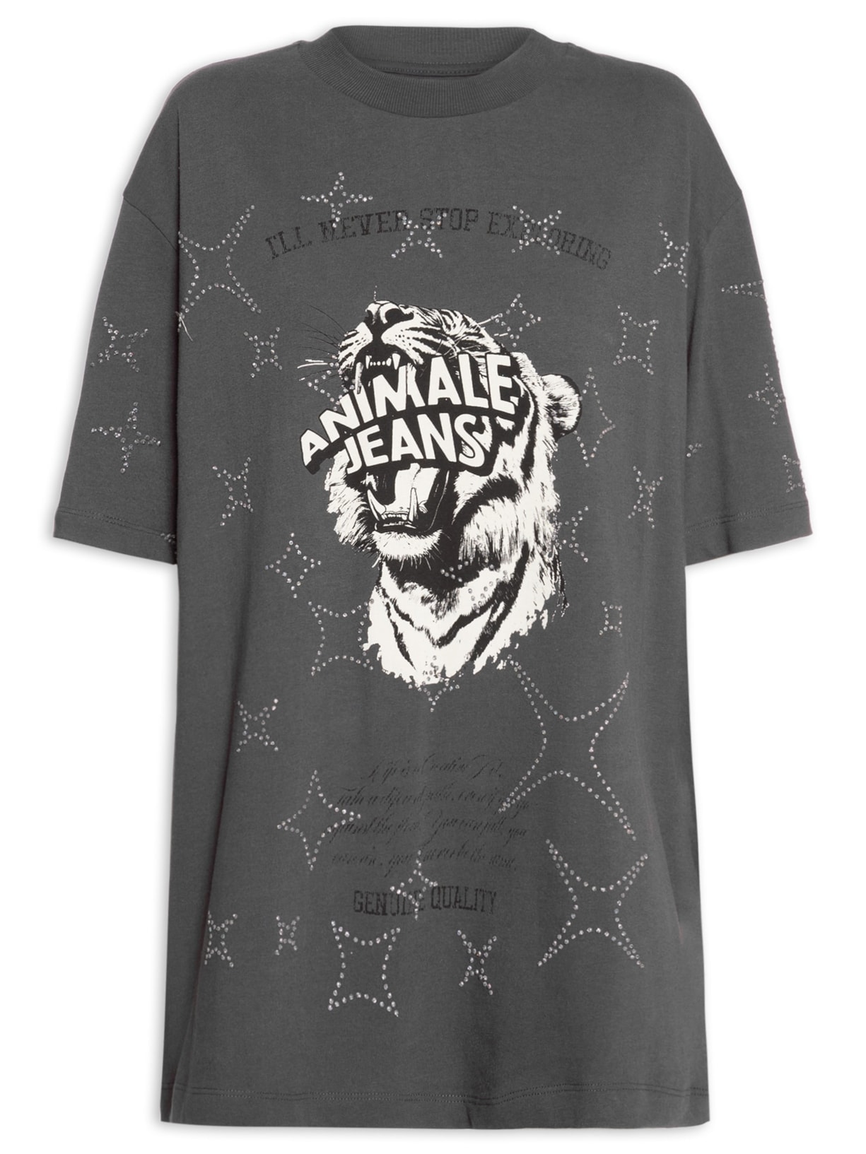 Camiseta Feminina Malha Tigre Brilho Over - Preto