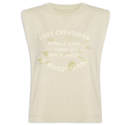 Camiseta Feminina Malha Wonderland Creatures - Bege