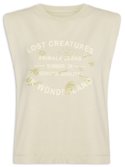 Camiseta Feminina Malha Wonderland Creatures - Bege