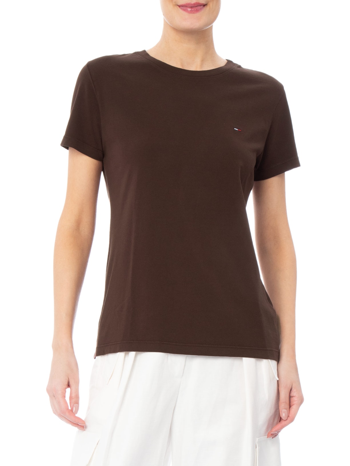 Camiseta Feminina Manga Curta Ab C-Neck Tee Marrom Tommy Jeans