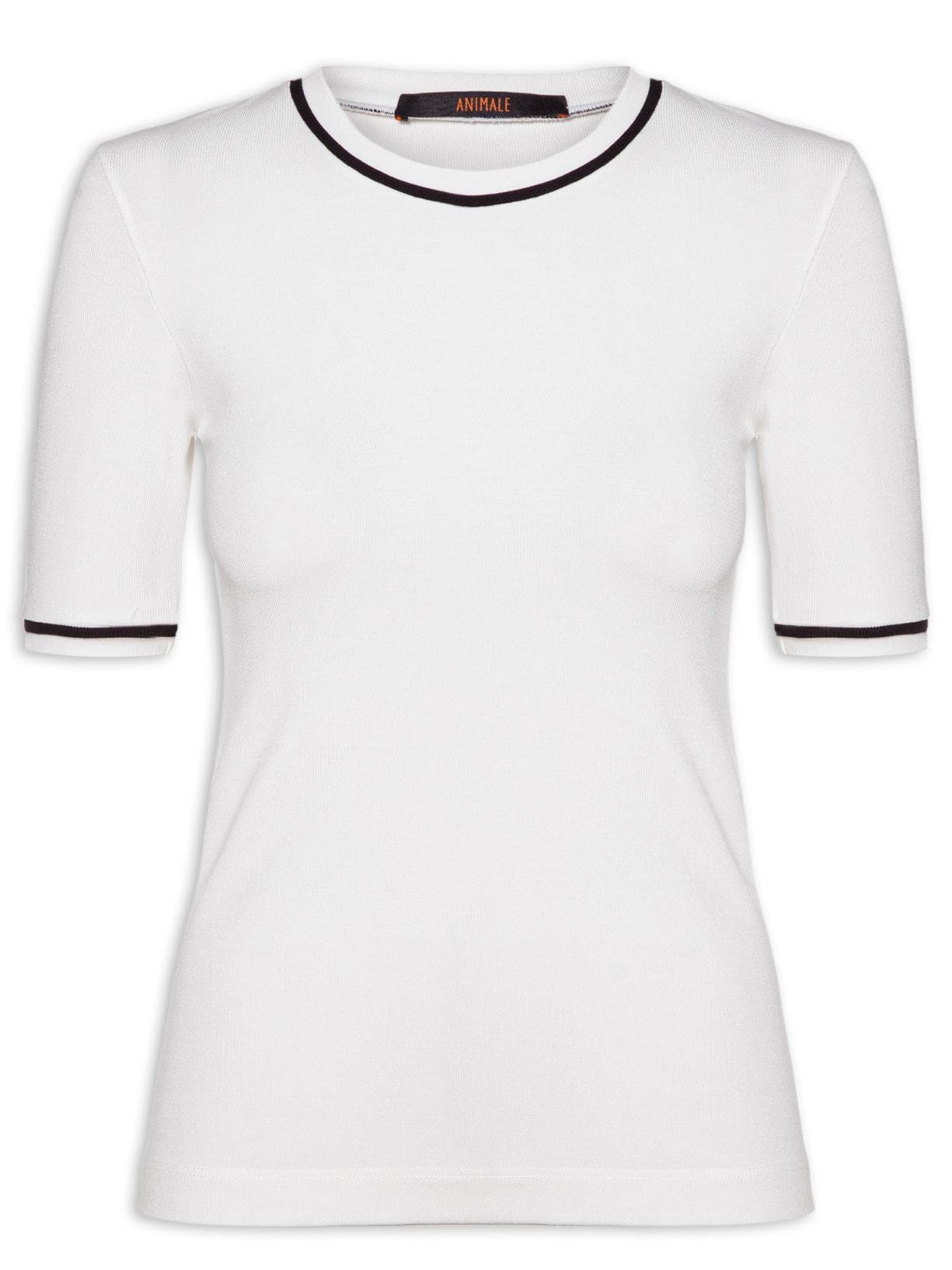 Camiseta Feminina Manga Curta Bicolor - Branco