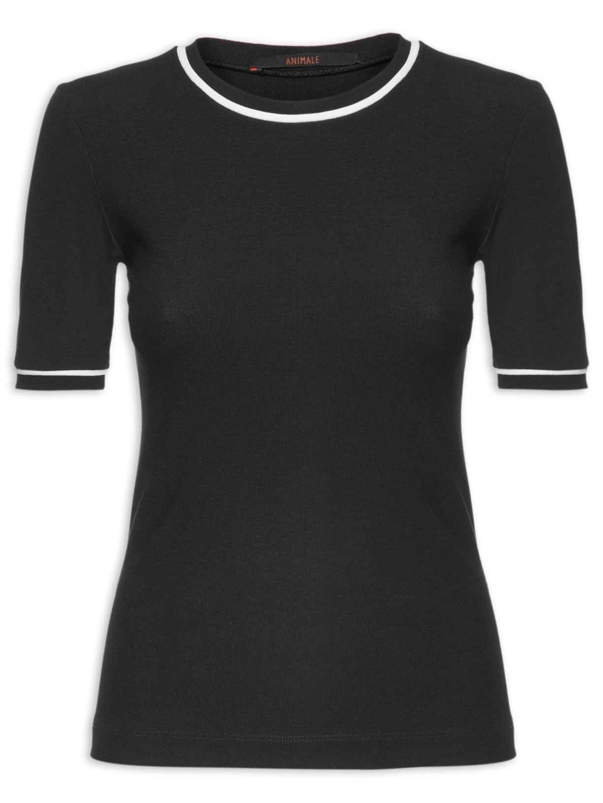 Camiseta Feminina Manga Curta Bicolor - Preto