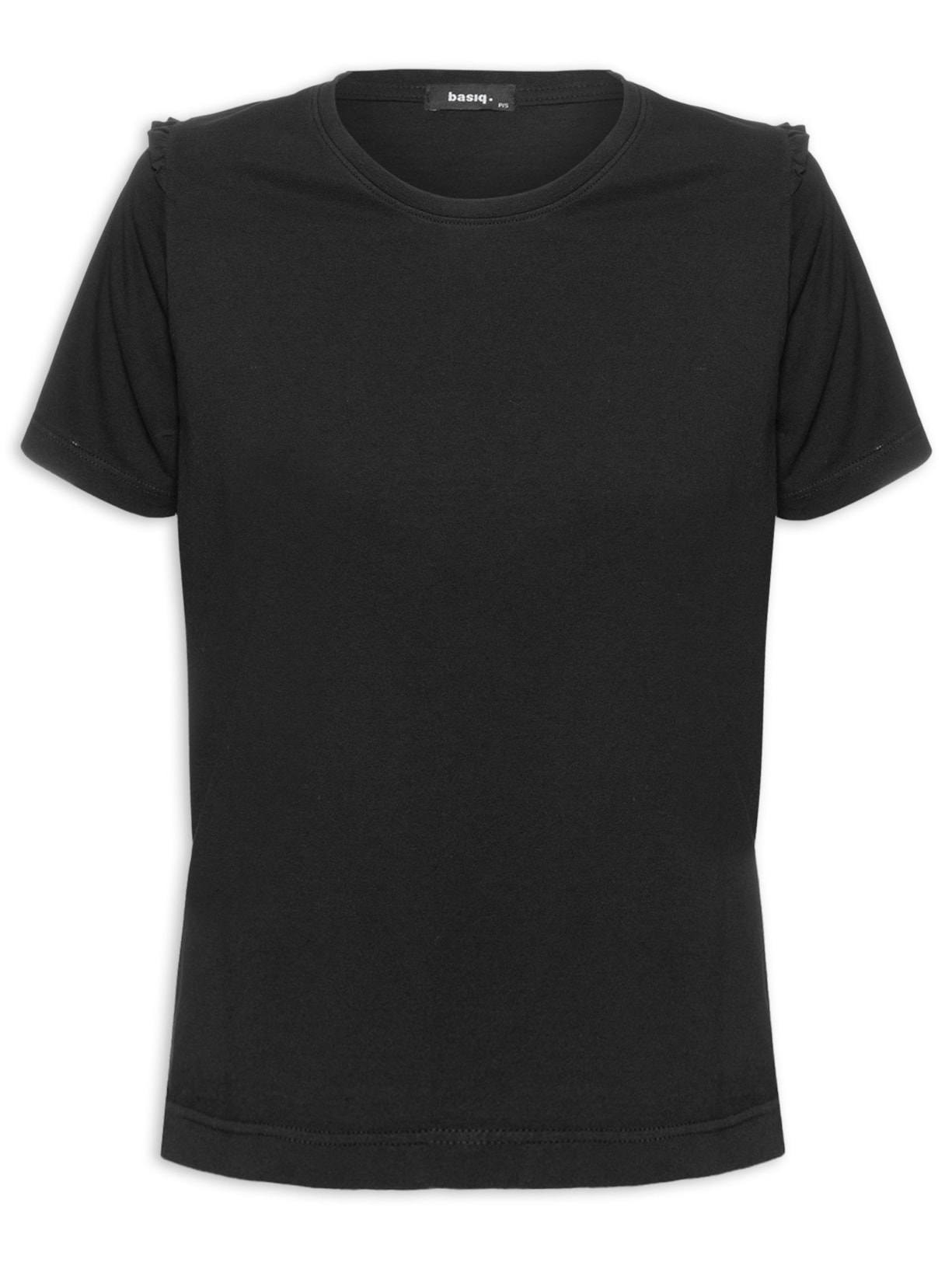 Camiseta Feminina Manga Curta Com Franzido No Ombro - Preto