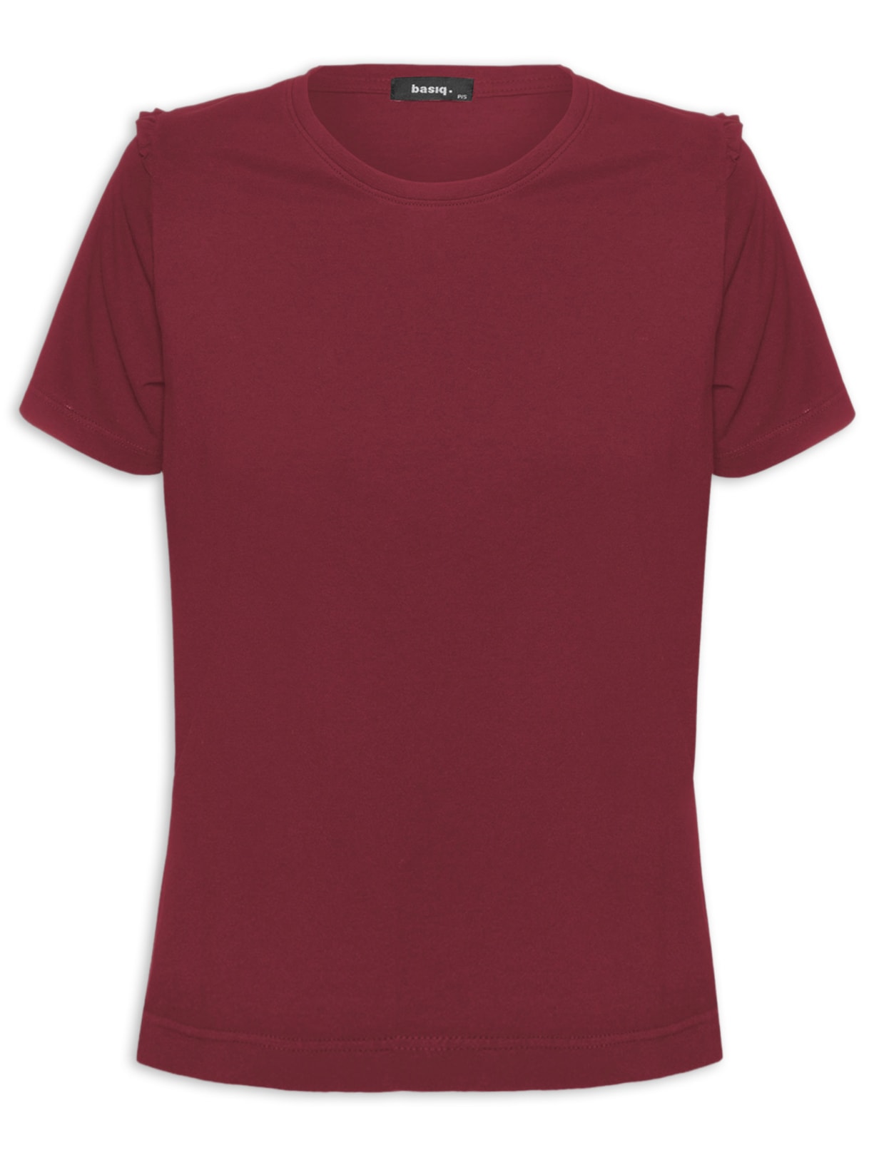 Camiseta Feminina Manga Curta Com Franzido No Ombro - Vinho