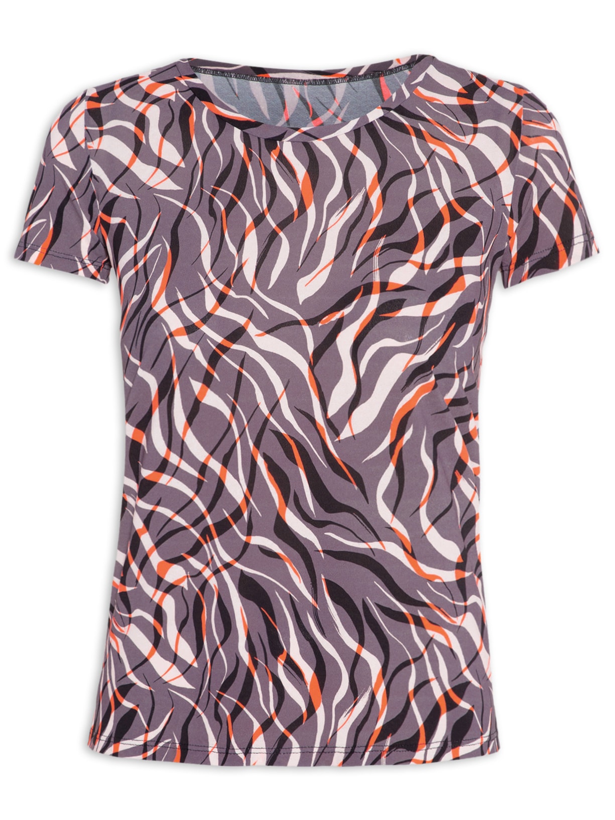 Camiseta Feminina Manga Curta Estampada - Cinza