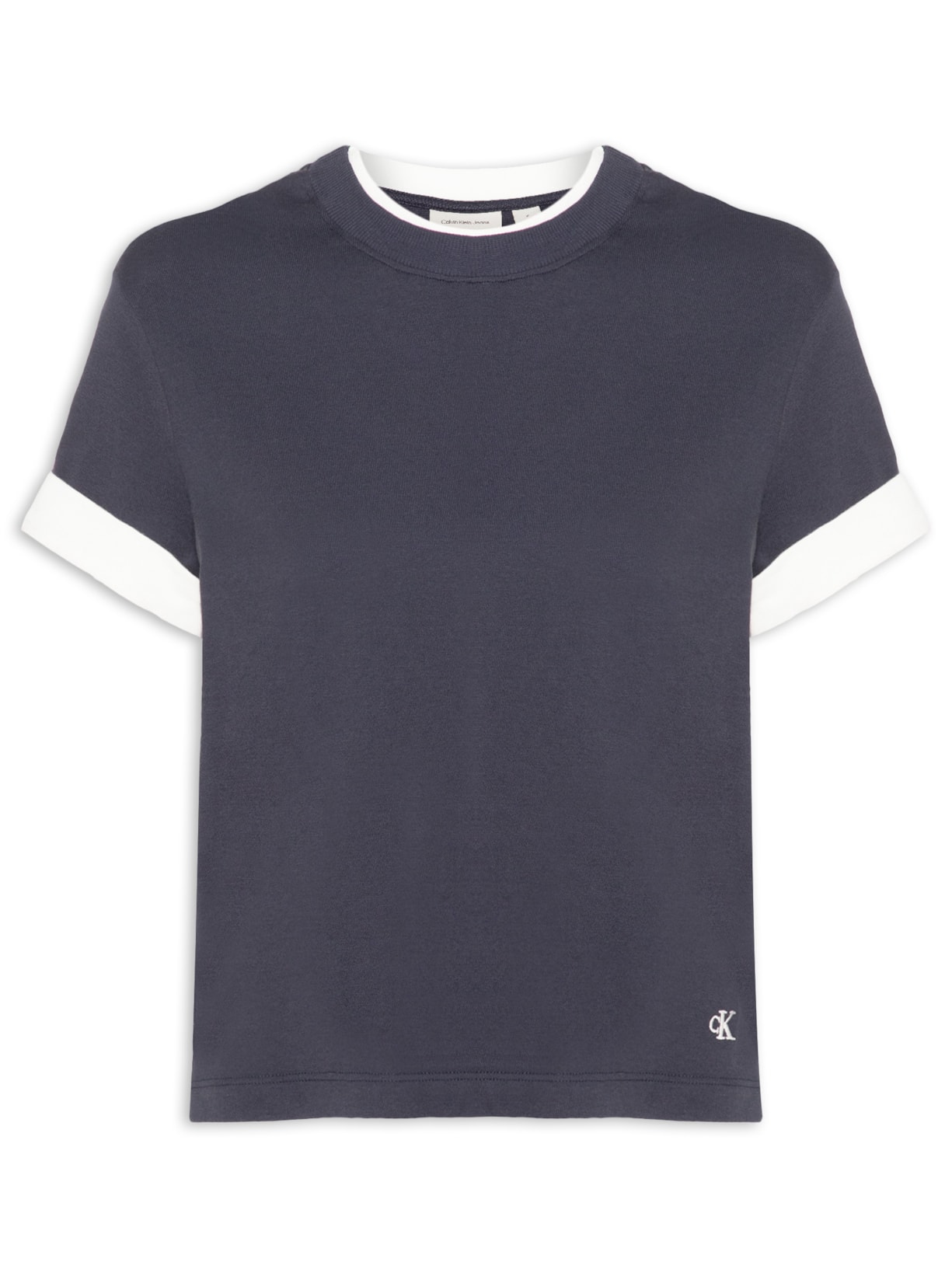 Camiseta Feminina Manga Curta Gola Dupla Azul Calvin Klein Jeans