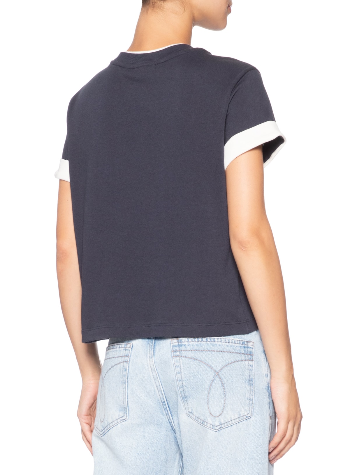 Camiseta Feminina Manga Curta Gola Dupla Azul Calvin Klein Jeans