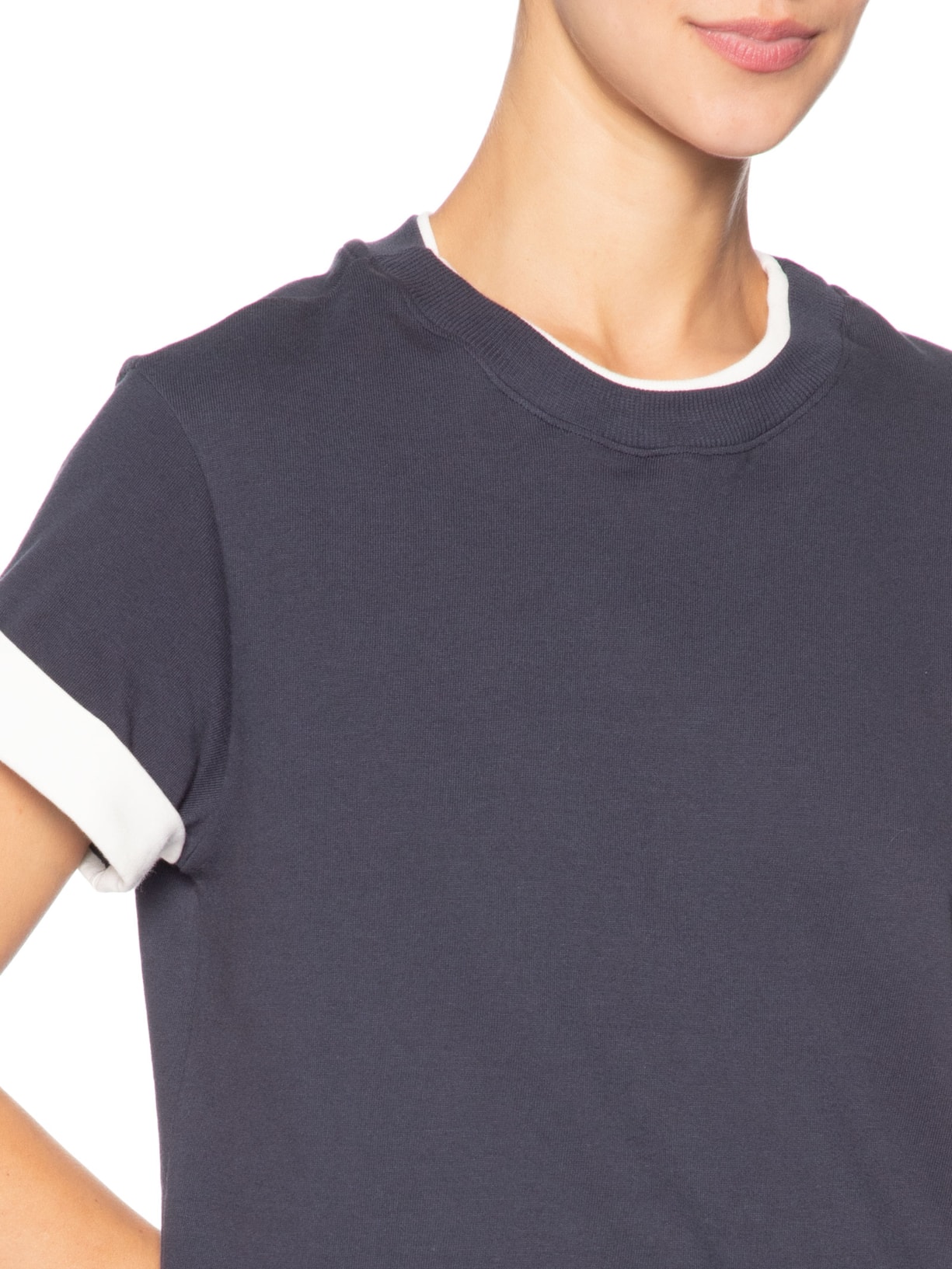 Camiseta Feminina Manga Curta Gola Dupla Azul Calvin Klein Jeans