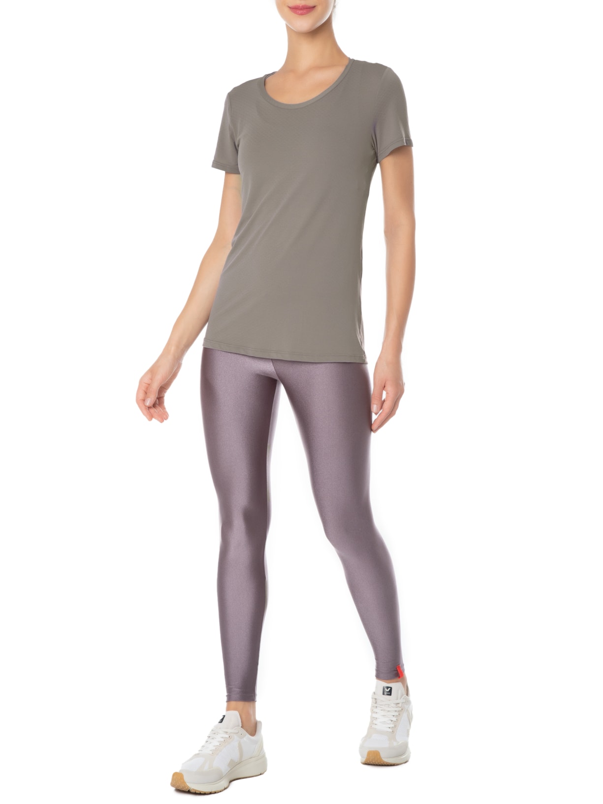 Camiseta Feminina Manga Curta Lisa Cinza Body For Sure