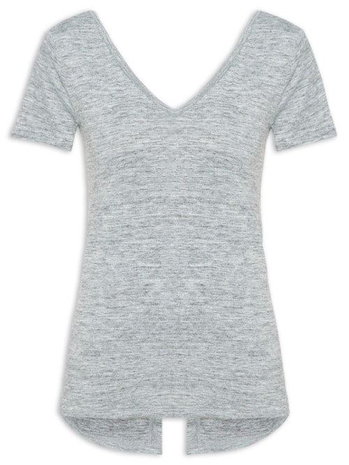 Camiseta Feminina Manga Curta Lisa - Cinza