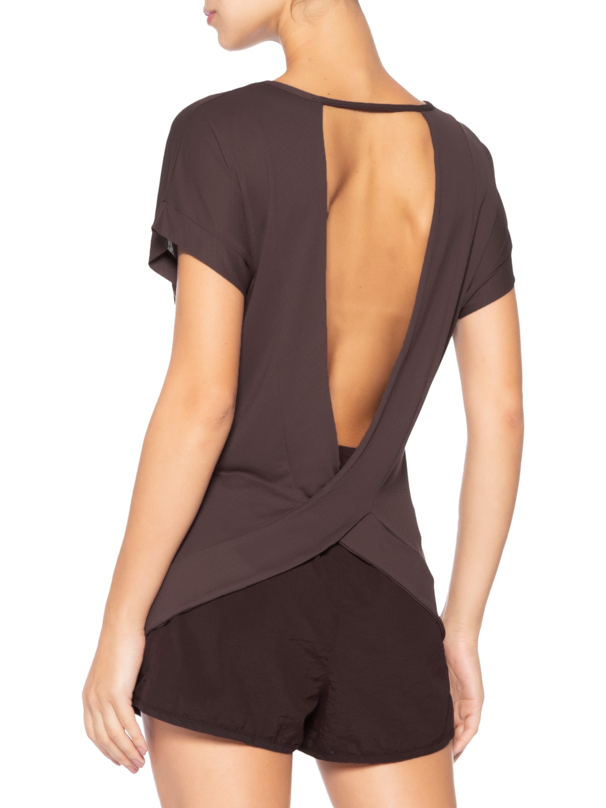 Camiseta Feminina Manga Curta Lisa Marrom Body For Sure