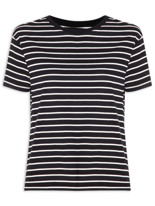 Camiseta Feminina Manga Curta Listras - Preto