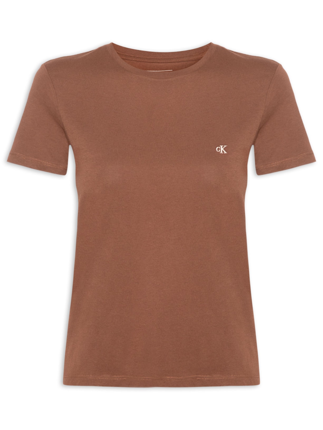 Camiseta Feminina Manga Curta Logo Bordado Marrom Calvin Klein Jeans