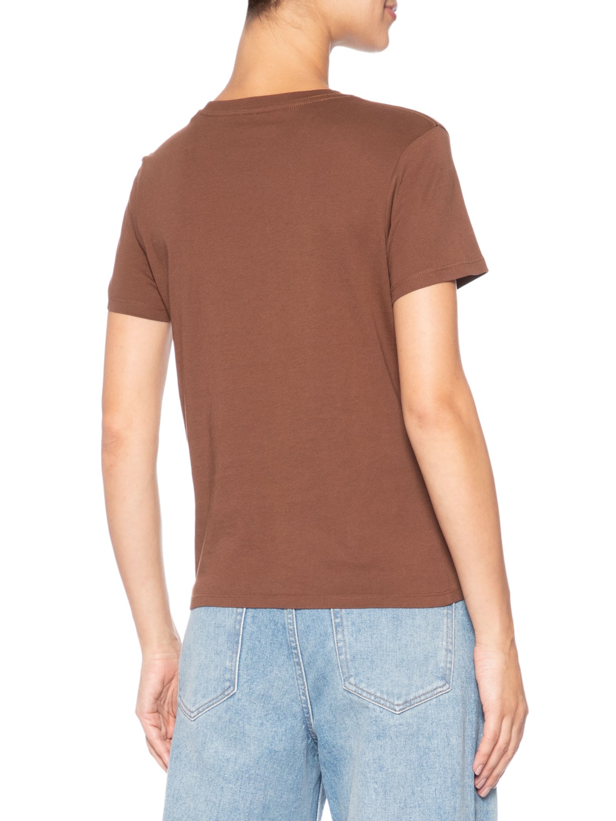 Camiseta Feminina Manga Curta Logo Bordado Marrom Calvin Klein Jeans