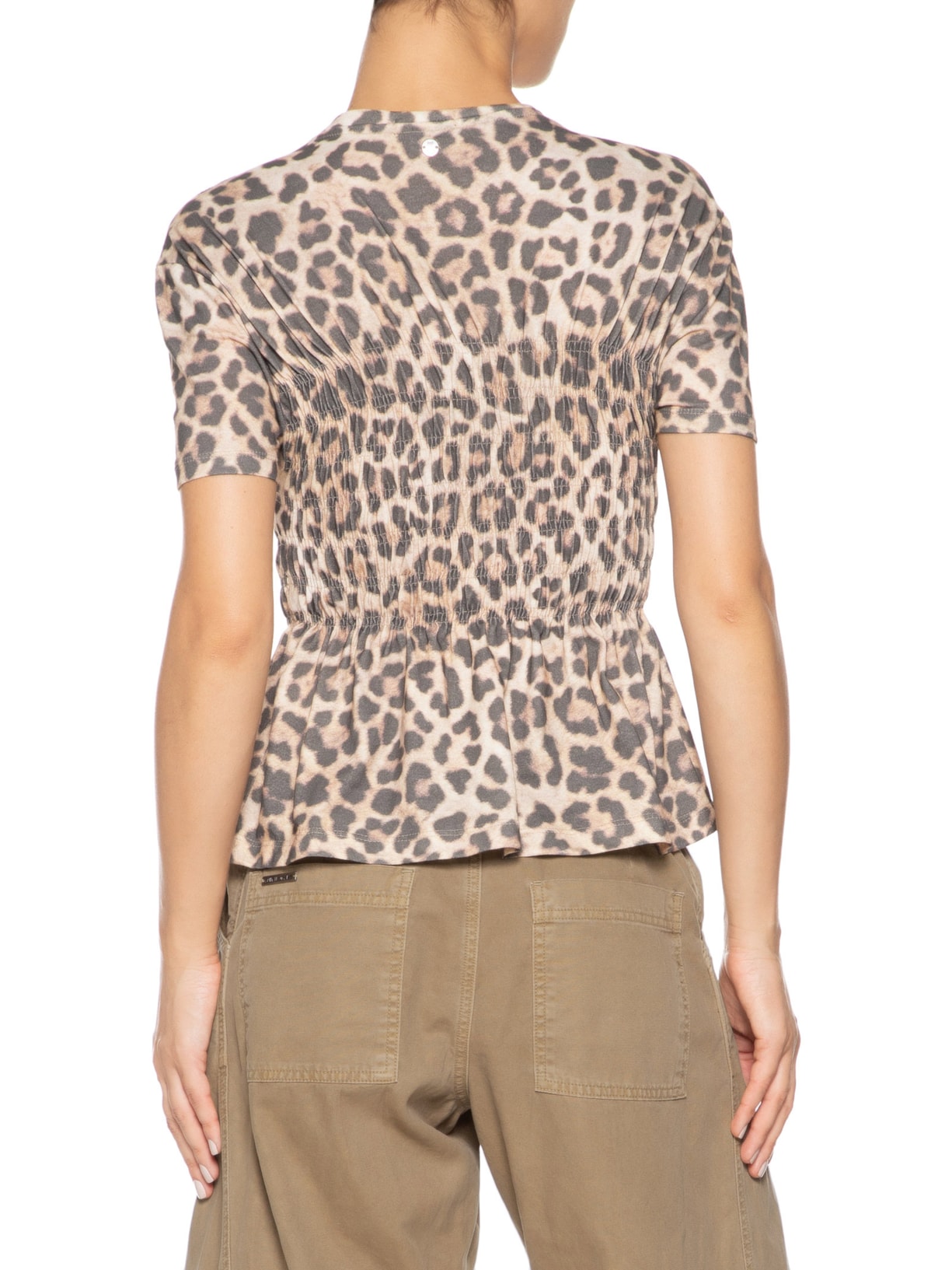 Camiseta Feminina Manga Curta Malha Lastex Estampa Onça Skin Aj Animal Print Animale Jeans