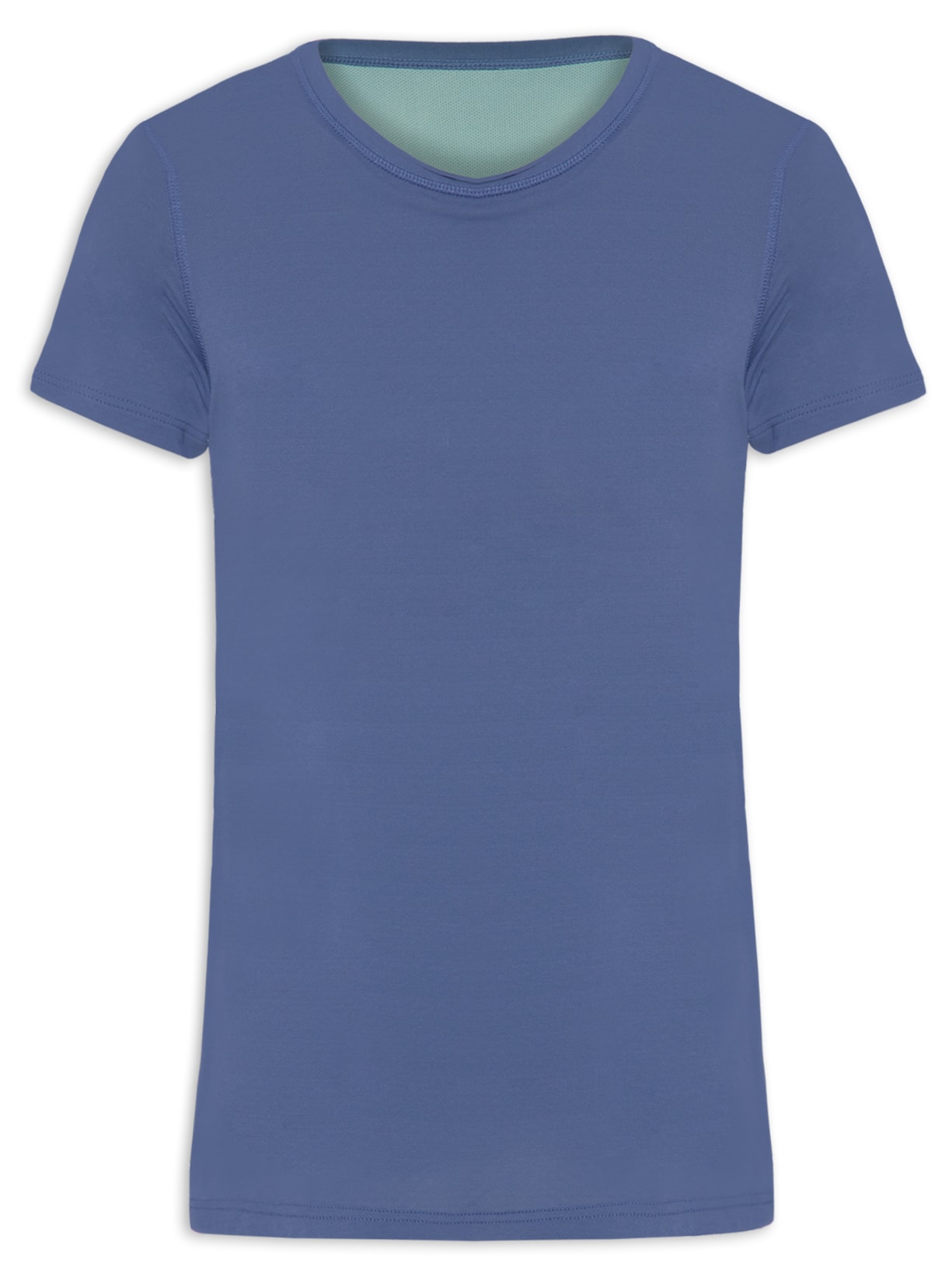 Camiseta Feminina Manga Curta Recorte Liso - Azul