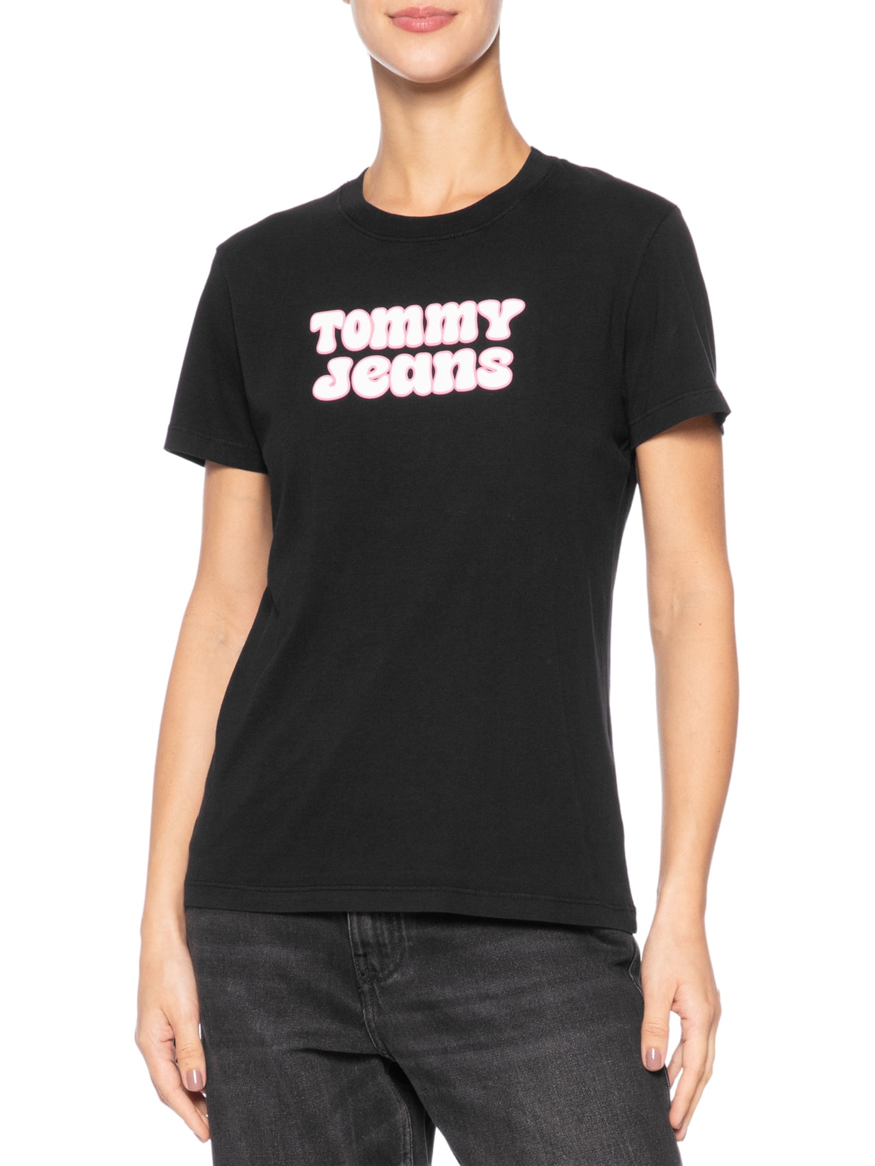 Camiseta Feminina Manga Curta Reg Essential Logo 2 Tee Ext Preto Tommy Jeans