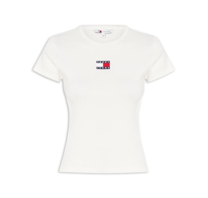 Camiseta Feminina Manga Curta Slim Badge Rib Tee - Branco