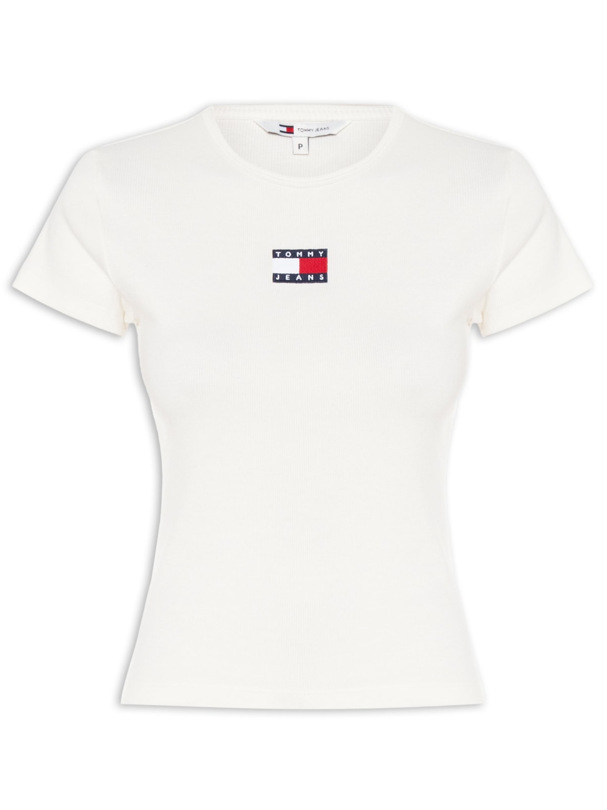 Camiseta Feminina Manga Curta Slim Badge Rib Tee - Branco