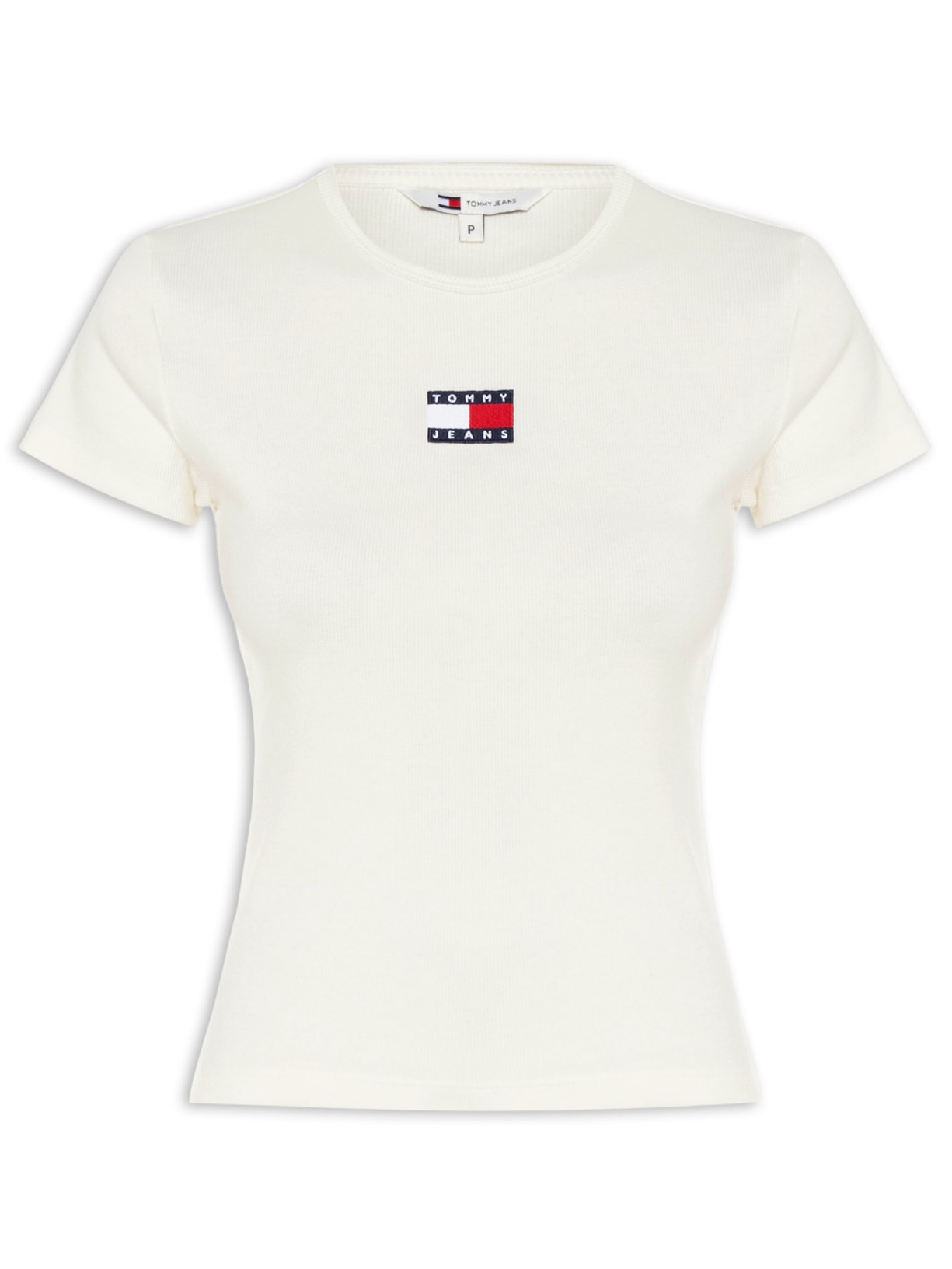 Camiseta Feminina Manga Curta Slim Badge Rib Tee Off White Tommy Jeans