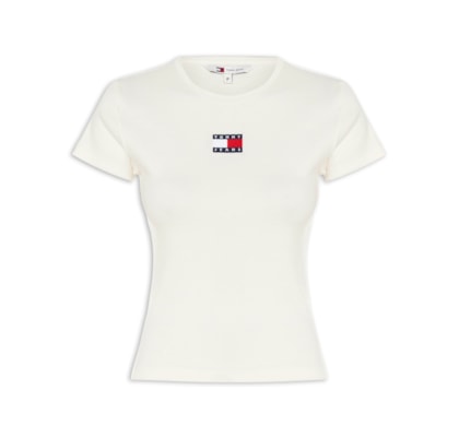 Camiseta Feminina Manga Curta Slim Badge Rib Tee - Off White