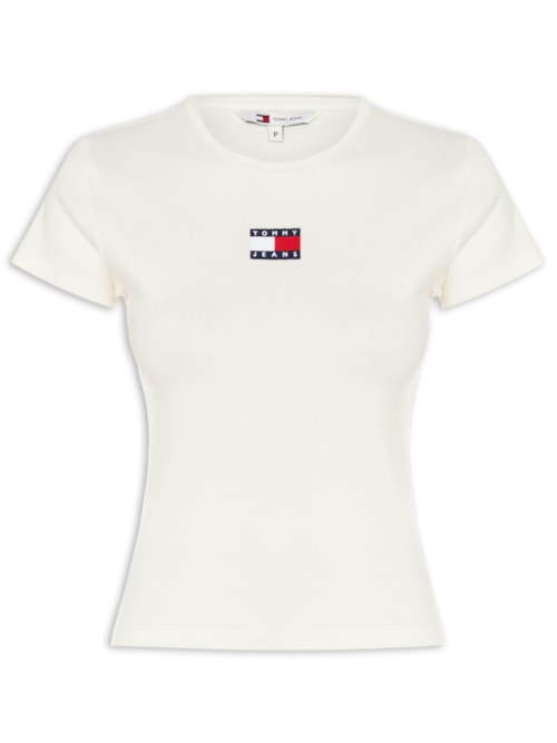 Camiseta Feminina Manga Curta Slim Badge Rib Tee - Off White