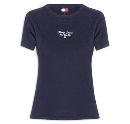 Camiseta Feminina Manga Curta Slim Ess Logo - Azul