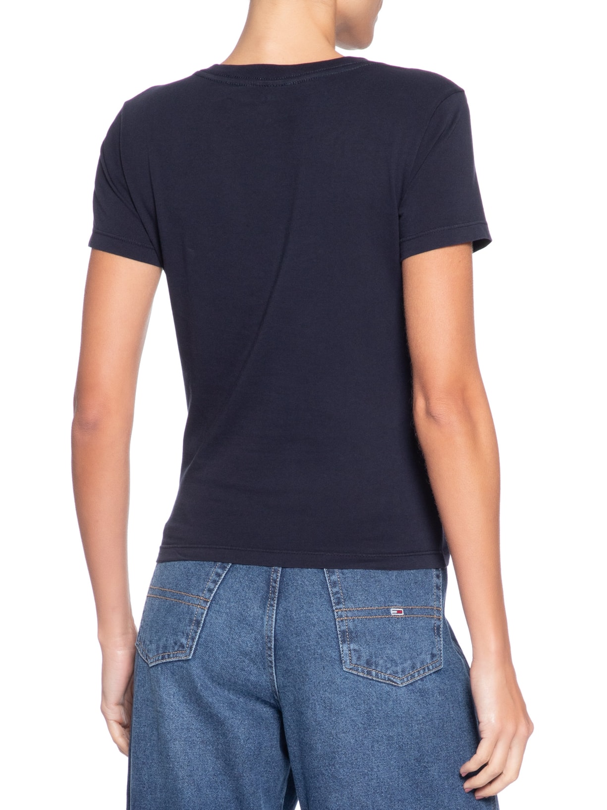 Camiseta Feminina Manga Curta Slim Ess Logo Azul Tommy Jeans