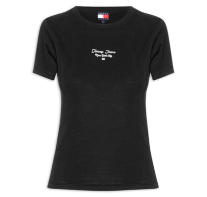 Camiseta Feminina Manga Curta Slim Ess Logo - Preto