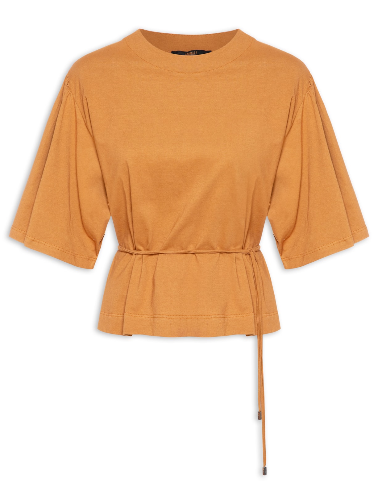 Camiseta Feminina Manga Godê Com Cinto - Marrom