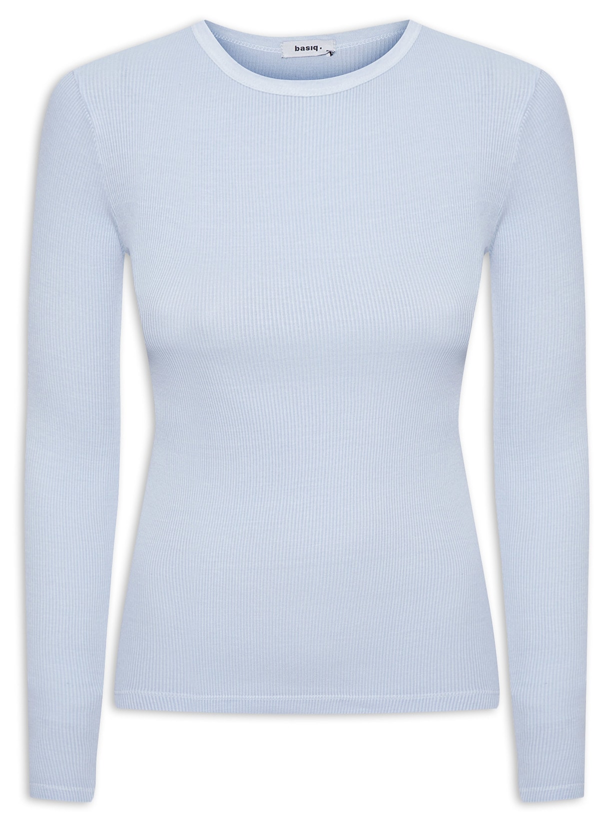 Camiseta Feminina Manga Longa Canelada - Azul