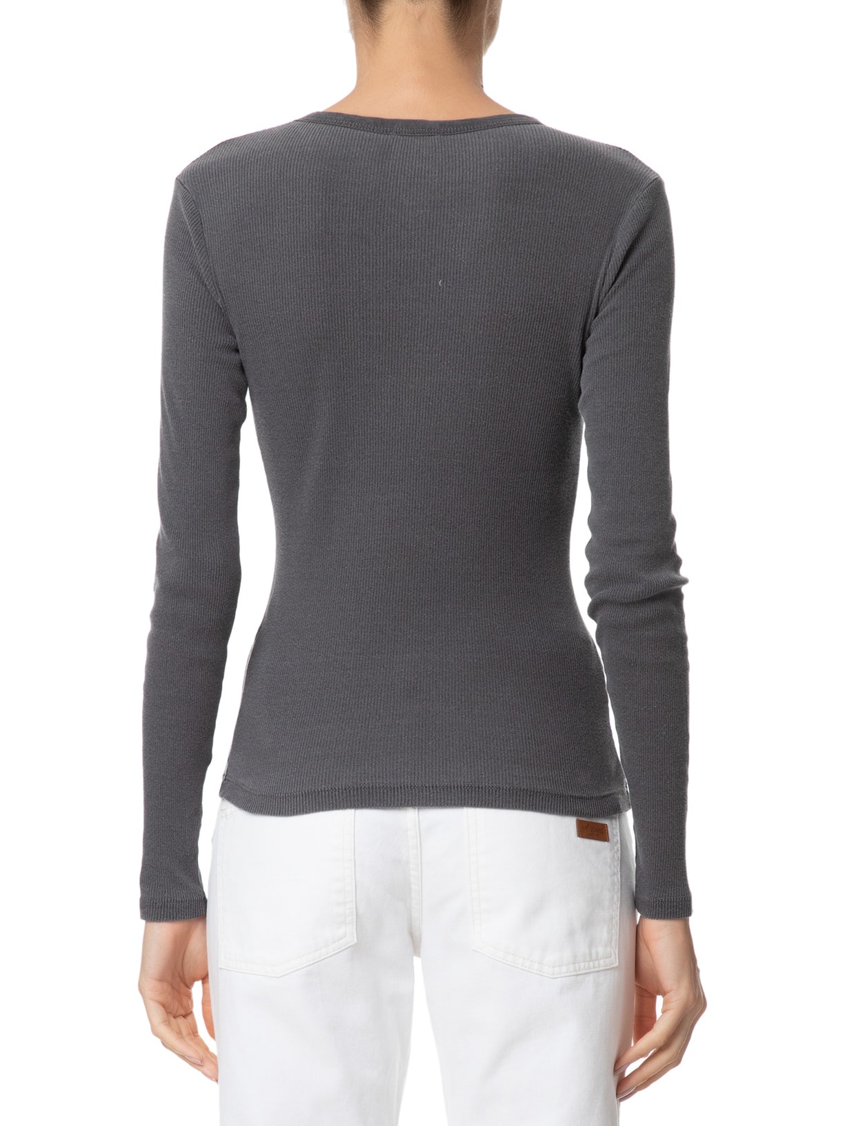 Camiseta Feminina Manga Longa Canelada Cinza Basiq