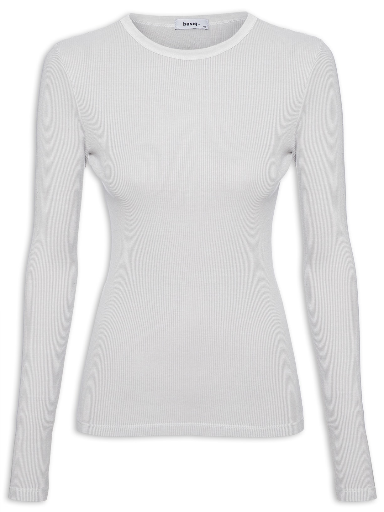 Camiseta Feminina Manga Longa Canelada - Cinza