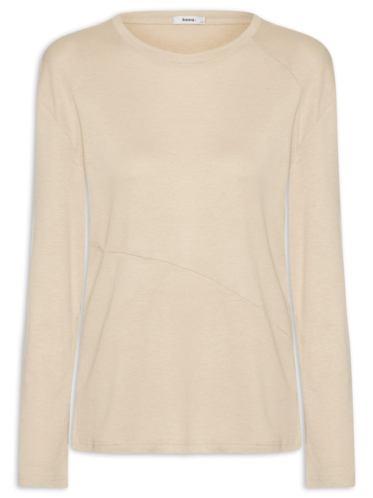 Camiseta Feminina Manga Longa Com Recortes Bege Basiq