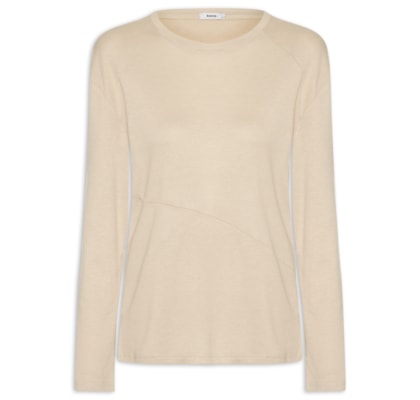 Camiseta Feminina Manga Longa Com Recortes - Bege
